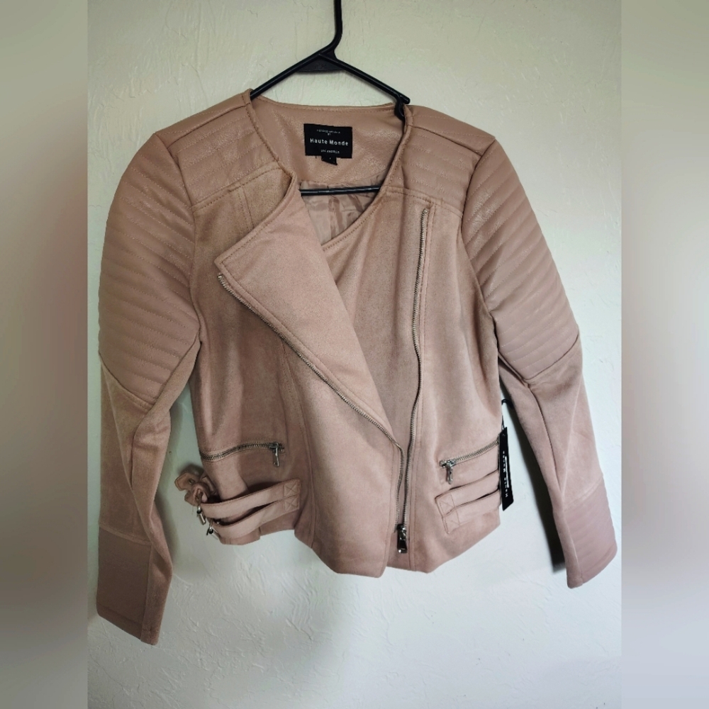 Forever 21 Tan Leather Moto Jacket Asymmetrical Quilted